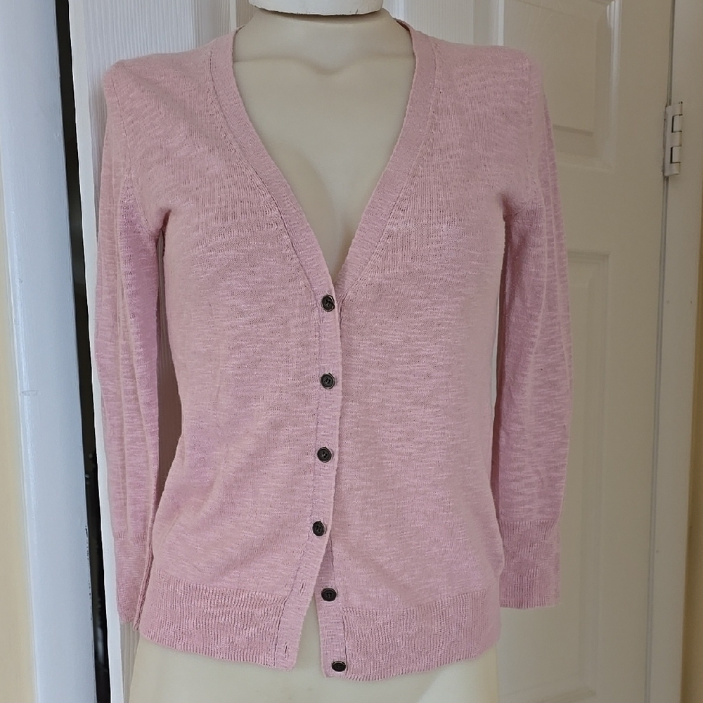 J Crew Pink Linen/Cotton Cardigan Sweater XS